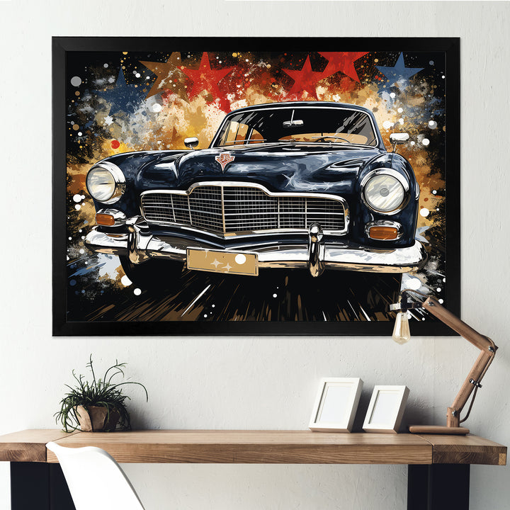 Black classic Vintage American car - Car Old American Canvas Wall Art
