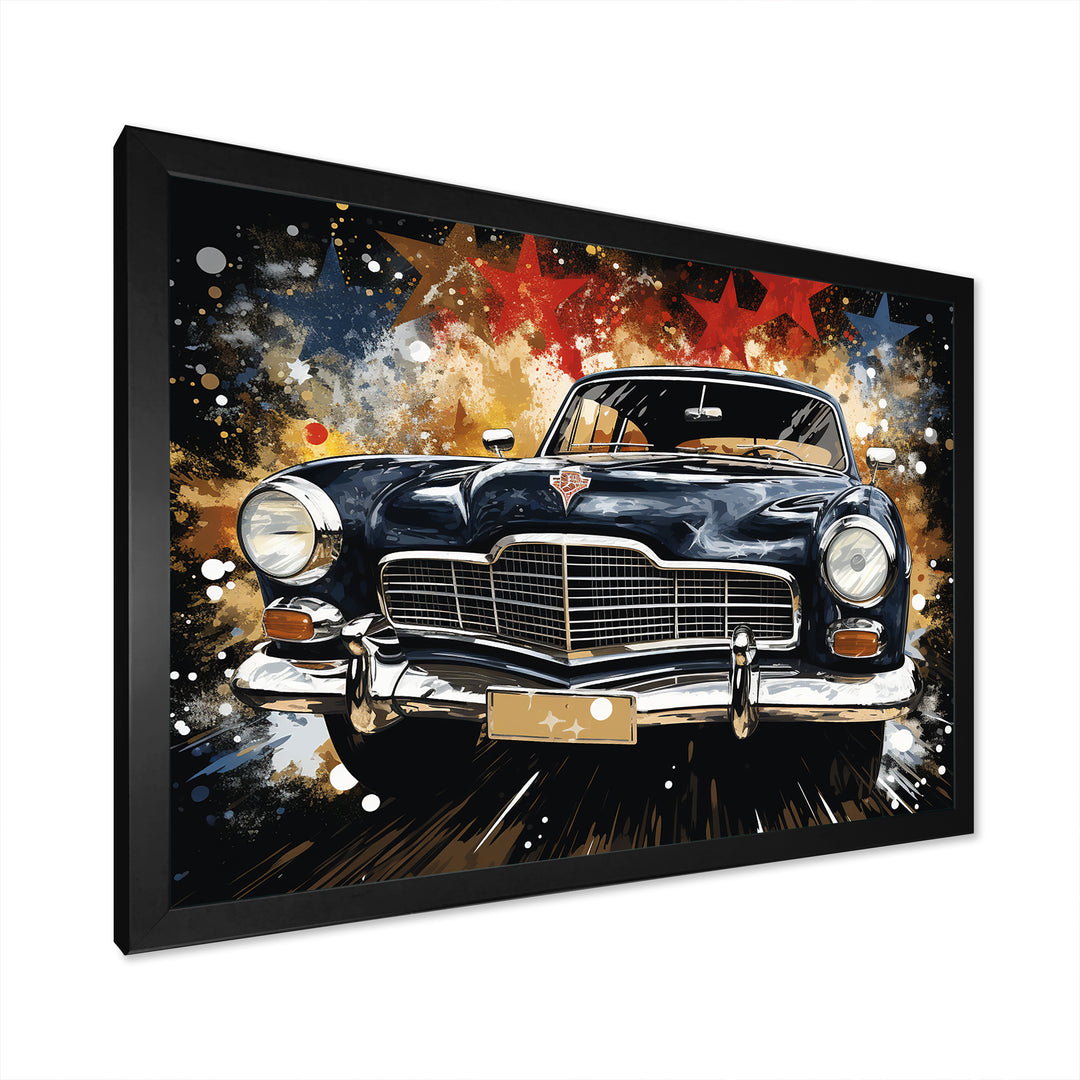 Black classic Vintage American car - Car Old American Canvas Wall Art