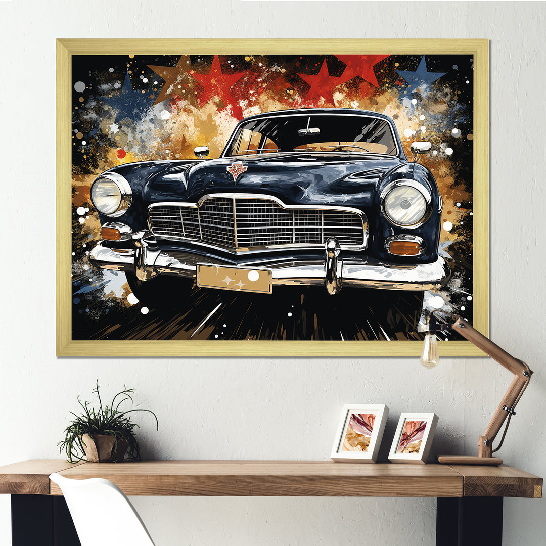 Black classic Vintage American car - Car Old American Canvas Wall Art