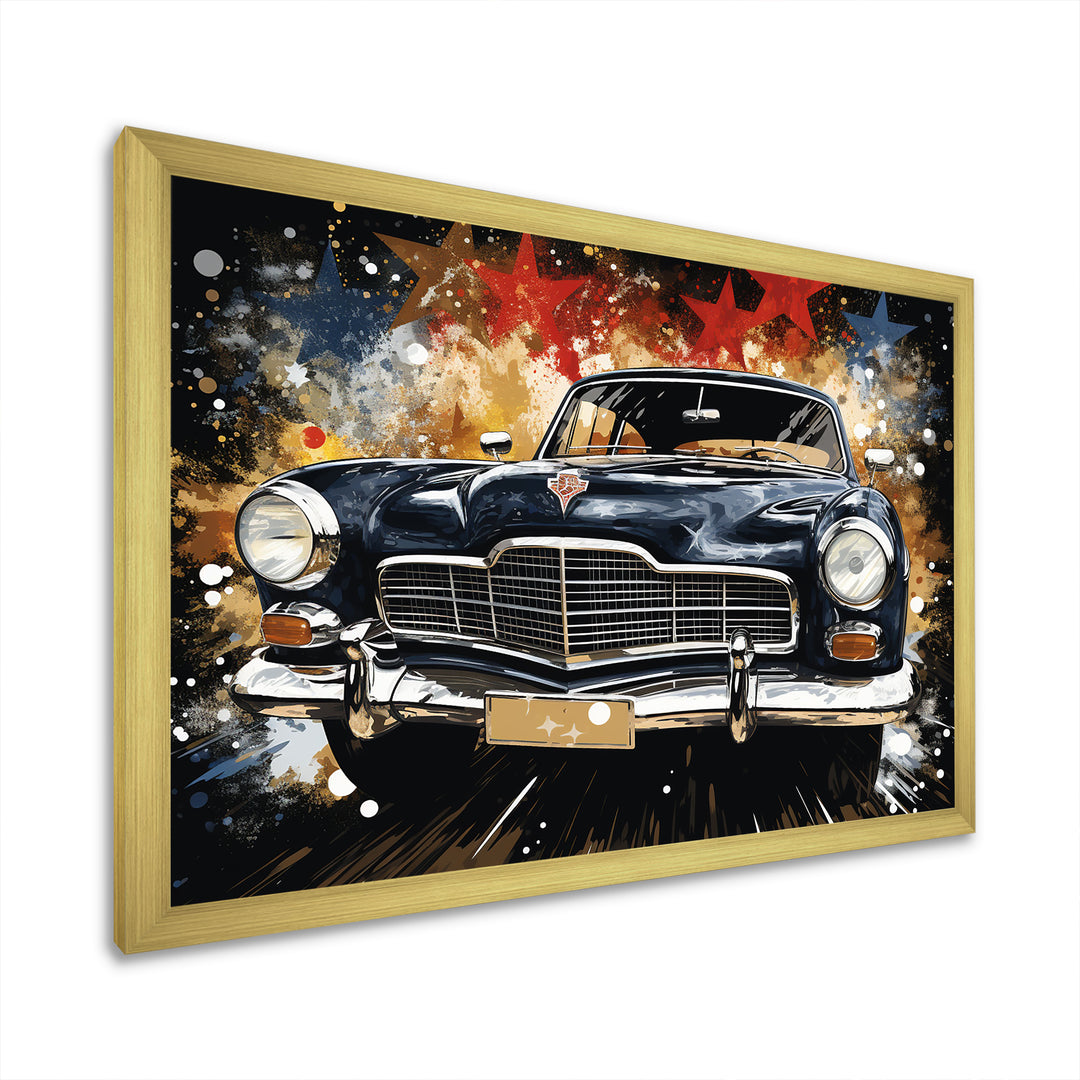Black classic Vintage American car - Car Old American Canvas Wall Art