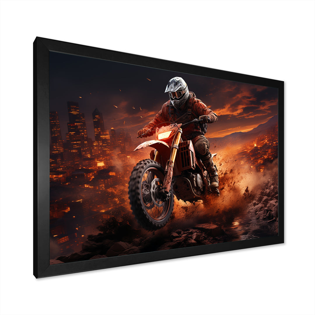 Orange and black Dirt Bike rider I - Motorcycle Canvas Wall Art