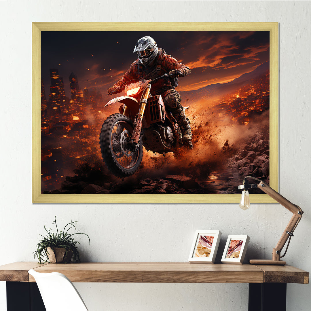 Orange and black Dirt Bike rider I - Motorcycle Canvas Wall Art