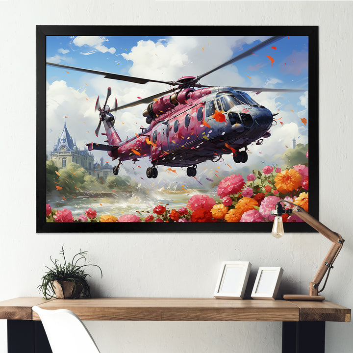 Helicopter springtime flowers horizon - Helicopter Canvas Wall Art