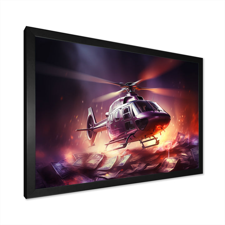 Wealthy Helicopter over Money - Helicopter Canvas Wall Art