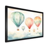 Green and red watercolor Hot Air Balloon horizon I - Hot Air Balloon Canvas Wall Art