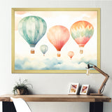 Green and red watercolor Hot Air Balloon horizon I - Hot Air Balloon Canvas Wall Art