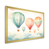 Green and red watercolor Hot Air Balloon horizon I - Hot Air Balloon Canvas Wall Art
