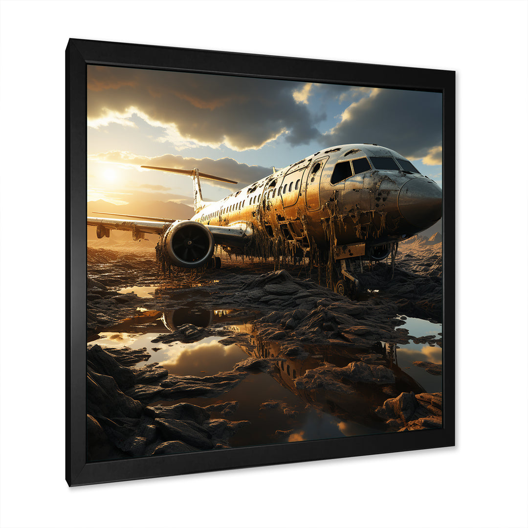 Orange crashed Plane in the jungle - Plane Canvas Wall Art