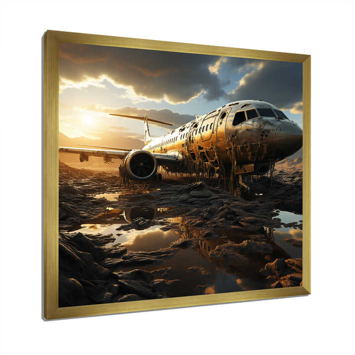 Orange crashed Plane in the jungle - Plane Canvas Wall Art
