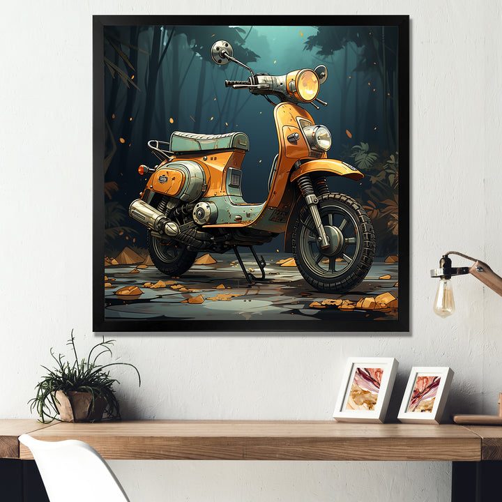 Orange Scotter on the streets - Scooter Canvas Wall Art