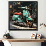 Green Scotter on the streets - Scooter Canvas Wall Art