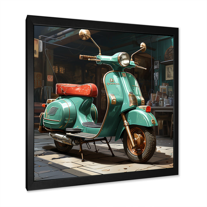 Green Scotter on the streets - Scooter Canvas Wall Art