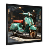Green Scotter on the streets - Scooter Canvas Wall Art