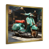 Green Scotter on the streets - Scooter Canvas Wall Art