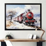 Red and white beautiful countryside train - Transportation Train Canvas Wall Art