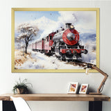 Red and white beautiful countryside train - Transportation Train Canvas Wall Art