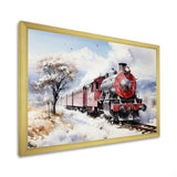 Red and white beautiful countryside train - Transportation Train Canvas Wall Art