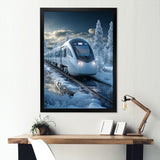 Christmas snow Train Journey I - Transportation Train Canvas Wall Art