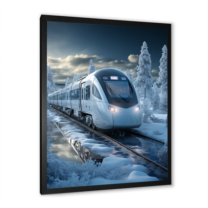 Christmas snow Train Journey I - Transportation Train Canvas Wall Art