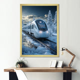 Christmas snow Train Journey I - Transportation Train Canvas Wall Art
