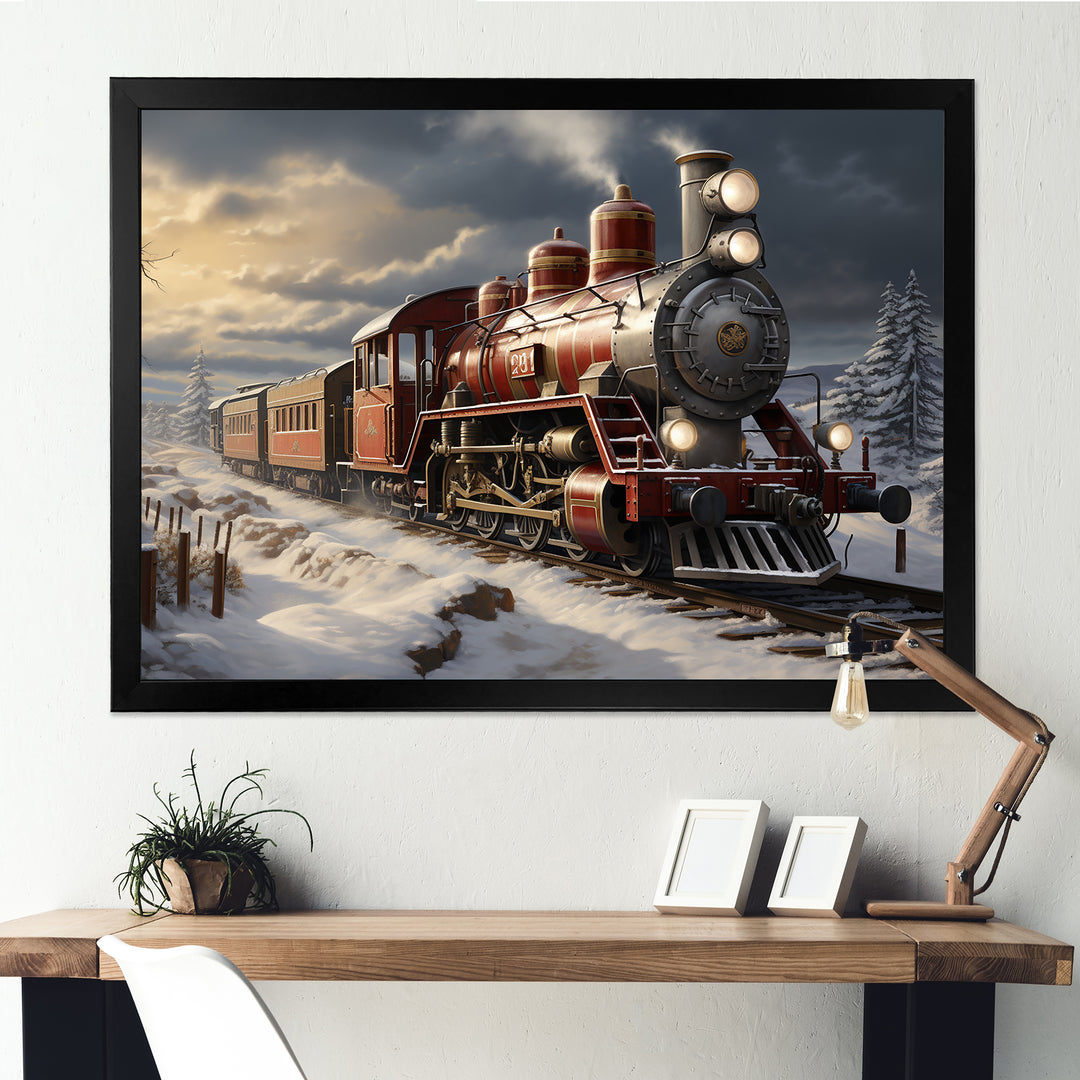 Christmas countryside winter train - Transportation Train Canvas Wall Art