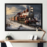 Christmas countryside winter train - Transportation Train Canvas Wall Art