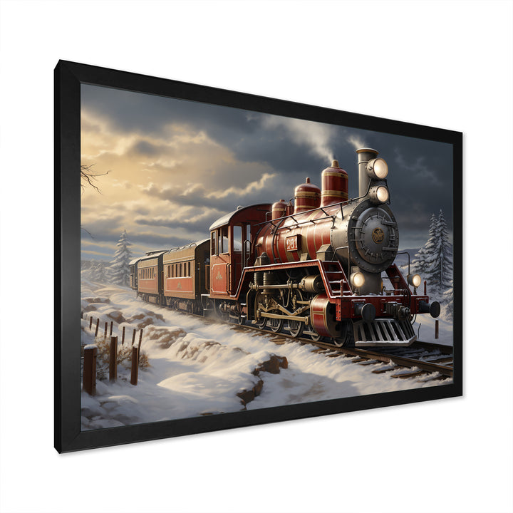 Christmas countryside winter train - Transportation Train Canvas Wall Art