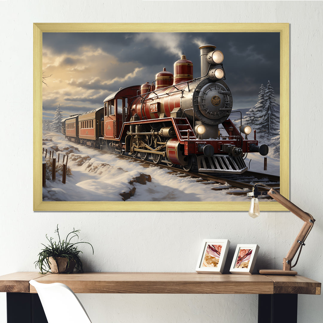 Christmas countryside winter train - Transportation Train Canvas Wall Art