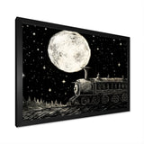 Black and white train at night I - Transportation Train Canvas Wall Art