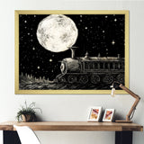 Black and white train at night I - Transportation Train Canvas Wall Art