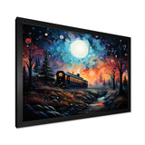 Orange moonlight countryside Train Journey I - Transportation Train Canvas Wall Art