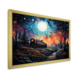 Orange moonlight countryside Train Journey I - Transportation Train Canvas Wall Art