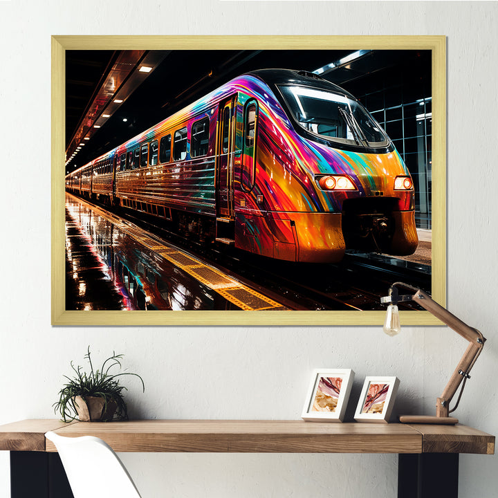 Colorful graffiti Train Journey - Transportation Train Canvas Wall Art