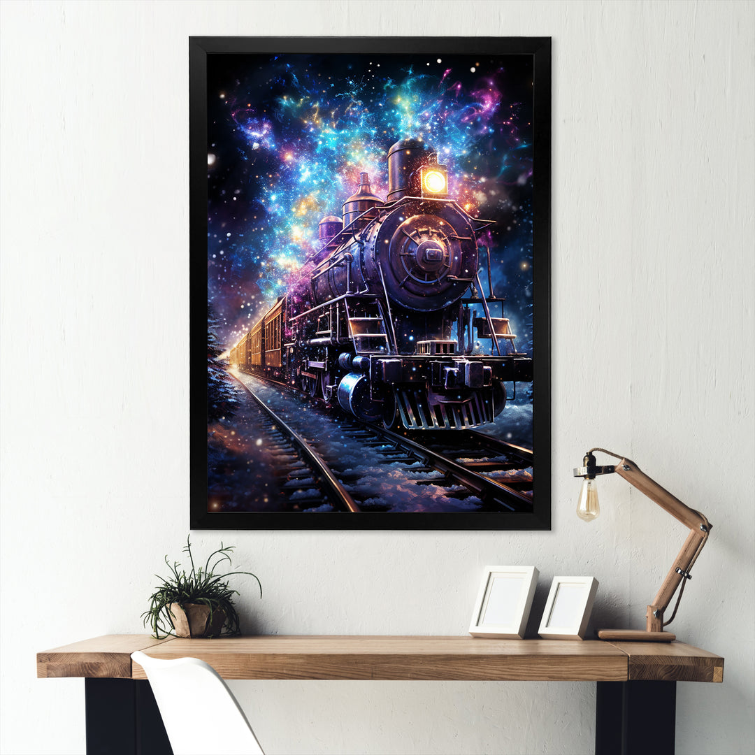 Purple moonlight Train Journey - Transportation Train Canvas Wall Art