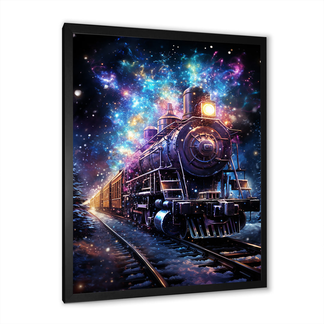 Purple moonlight Train Journey - Transportation Train Canvas Wall Art