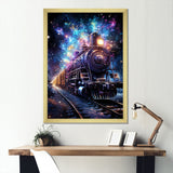 Purple moonlight Train Journey - Transportation Train Canvas Wall Art