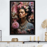 Floral Pink and blue Mexican Portrait II - Fashion Canvas Wall Art