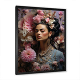 Floral Pink and blue Mexican Portrait II - Fashion Canvas Wall Art