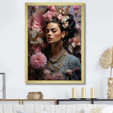 Floral Pink and blue Mexican Portrait II - Fashion Canvas Wall Art