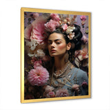 Floral Pink and blue Mexican Portrait II - Fashion Canvas Wall Art