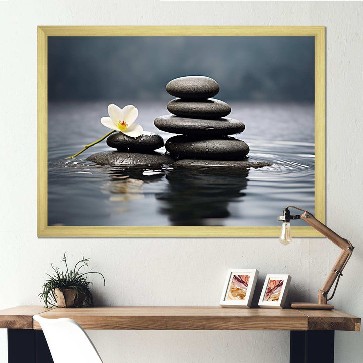 Blue Zen Serenity of Spiritual Stones in Water III - Spiritual Canvas Wall Art