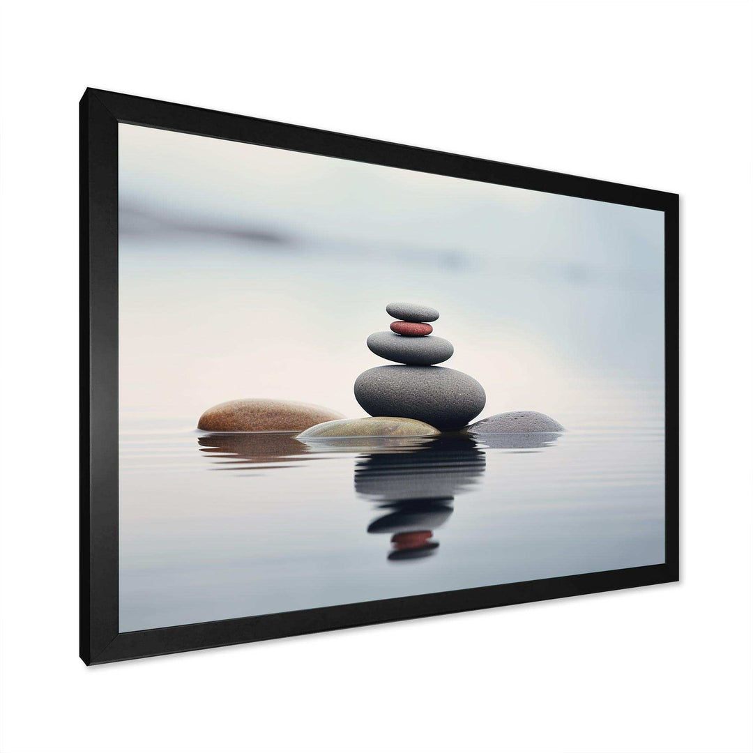 Blue Zen Serenity of Spiritual Stones in Water IV - Spiritual Canvas Wall Art