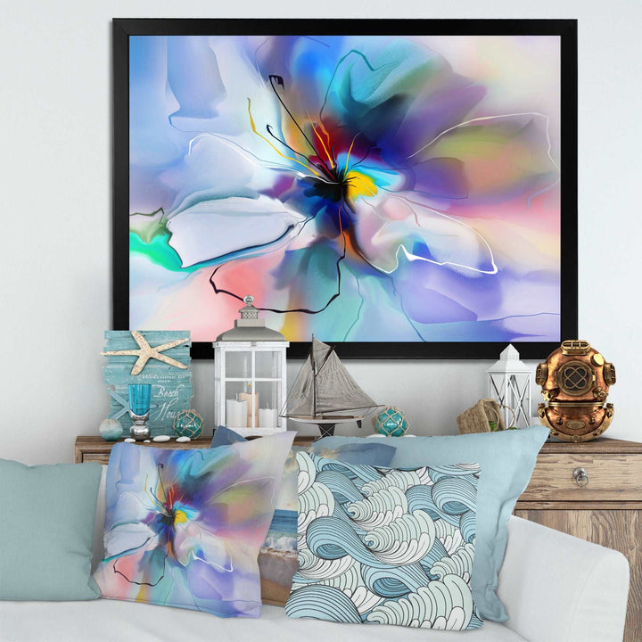 Abstract Creative Blue Flower Framed Print Vibrant Black - 1.5" Width