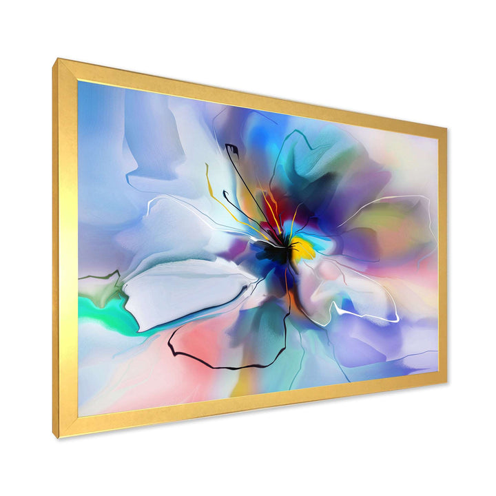 Abstract Creative Blue Flower Framed Print Vibrant Gold - 1.5" Width