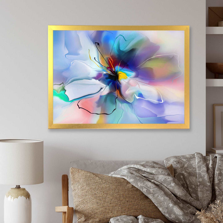 Abstract Creative Blue Flower Framed Print Vibrant Gold - 1.5" Width