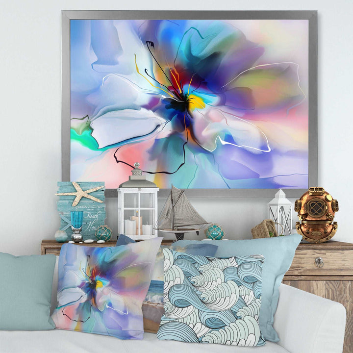 Abstract Creative Blue Flower Framed Print Matte White - 1.5" Width
