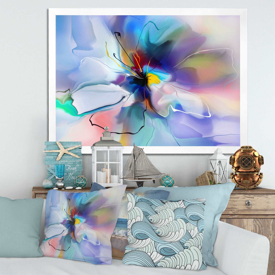 Abstract Creative Blue Flower Framed Print Matte White - 1.5" Width