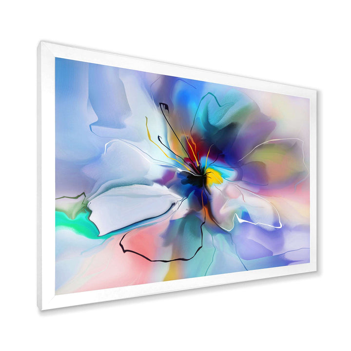 Abstract Creative Blue Flower Framed Print Matte White - 1.5" Width