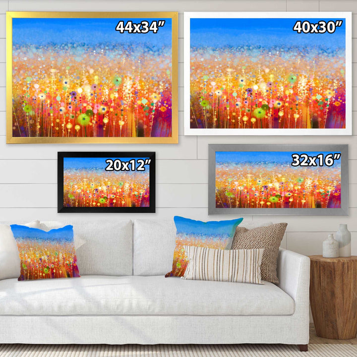 Abstract Flower Field Watercolor Painting Framed Print Matte White - 1.5" Width