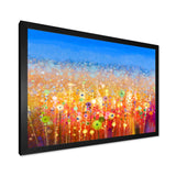 Abstract Flower Field Watercolor Painting Framed Print Vibrant Black - 1.5" Width